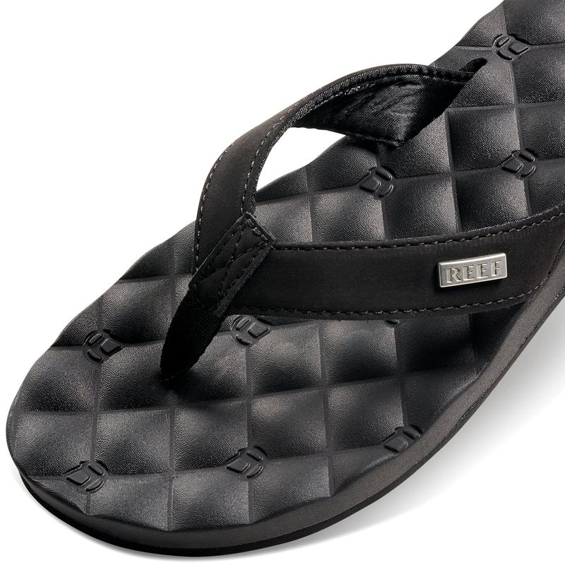 Reef Dreams Womens Flip Flop, Memory Foam Cushion Footbed, Faux Leather Satin Lined Strap, Black/Black, 11 - Image 2